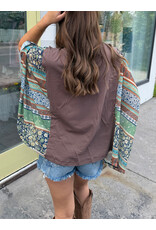 Zutter Boho Contrast Poncho Top (Brown)