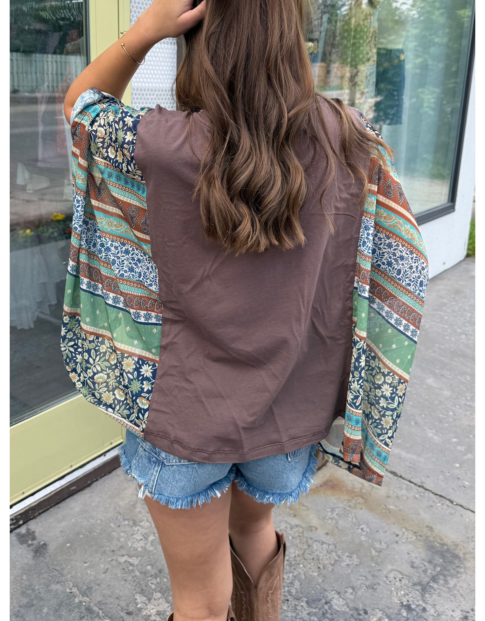 Zutter Boho Contrast Poncho Top (Brown)