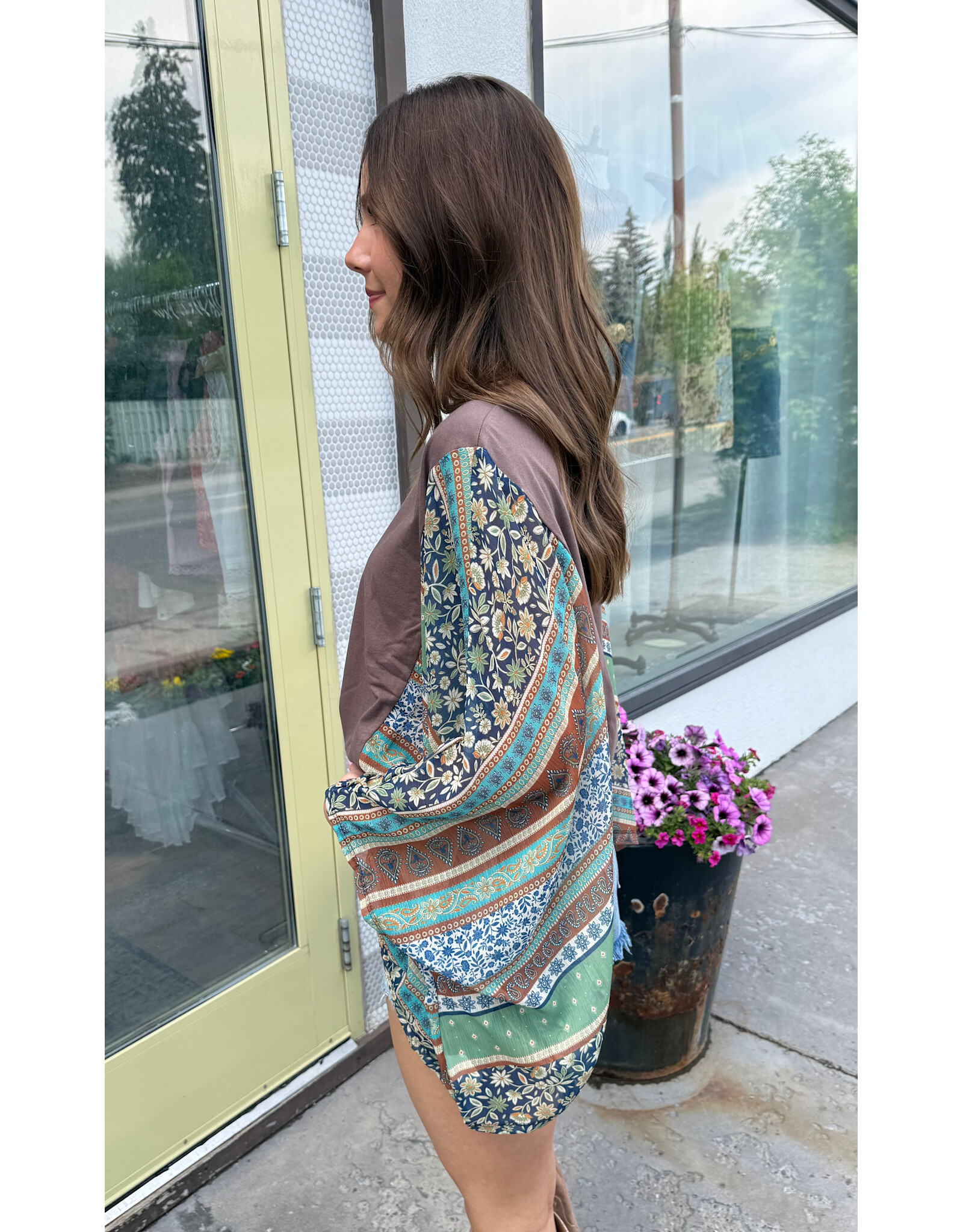 Zutter Boho Contrast Poncho Top (Brown)