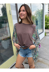 Zutter Boho Contrast Poncho Top (Brown)