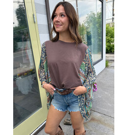 Zutter Boho Contrast Poncho Top (Brown)