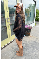 Zutter Lace Wing Sleeve Oversized Kaftan Top (Black)