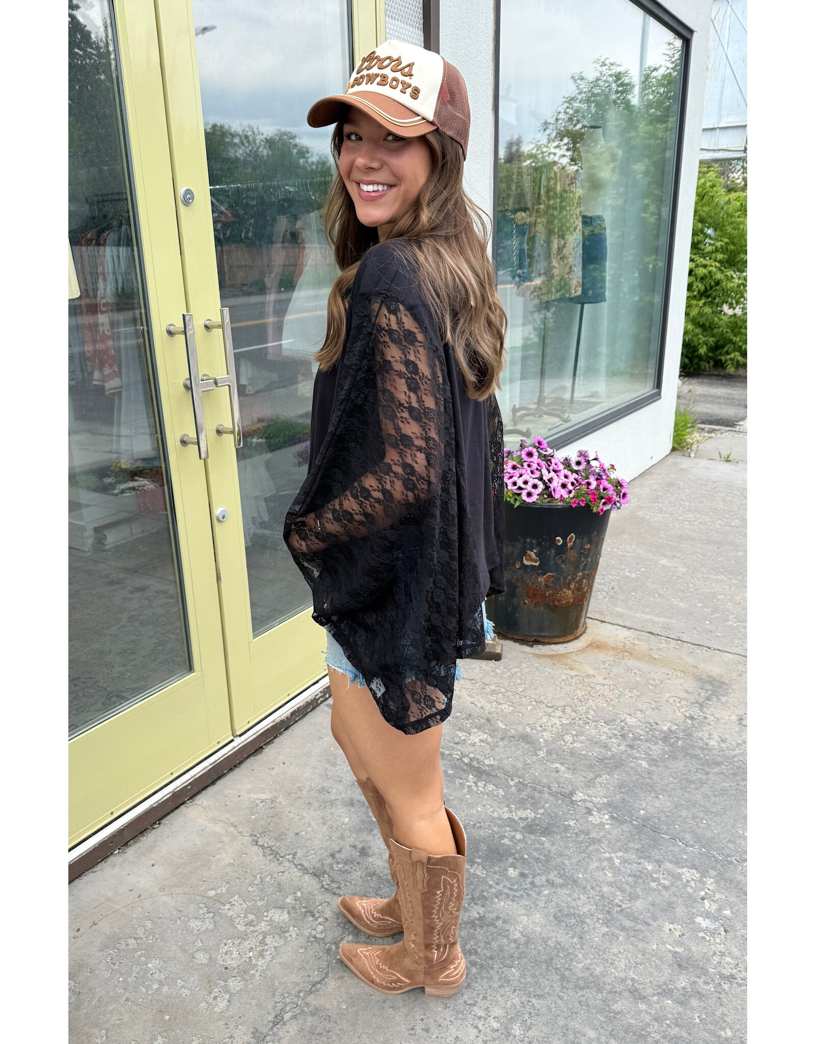 Zutter Lace Wing Sleeve Oversized Kaftan Top (Black)