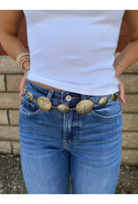 Fame Accessories Textured Engraved Oval Western Concho Chain Belt (Gold)