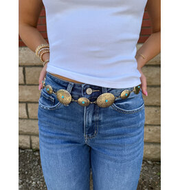 Fame Accessories Textured Engraved Oval Western Concho Chain Belt (Gold)