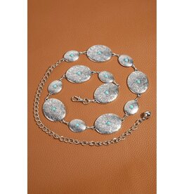 Fame Accessories Textured Engraved Oval Western Concho Chain Belt (Silver)