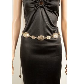 Fame Accessories Western Abstract Pattern Concho Chain Belt (Gold)