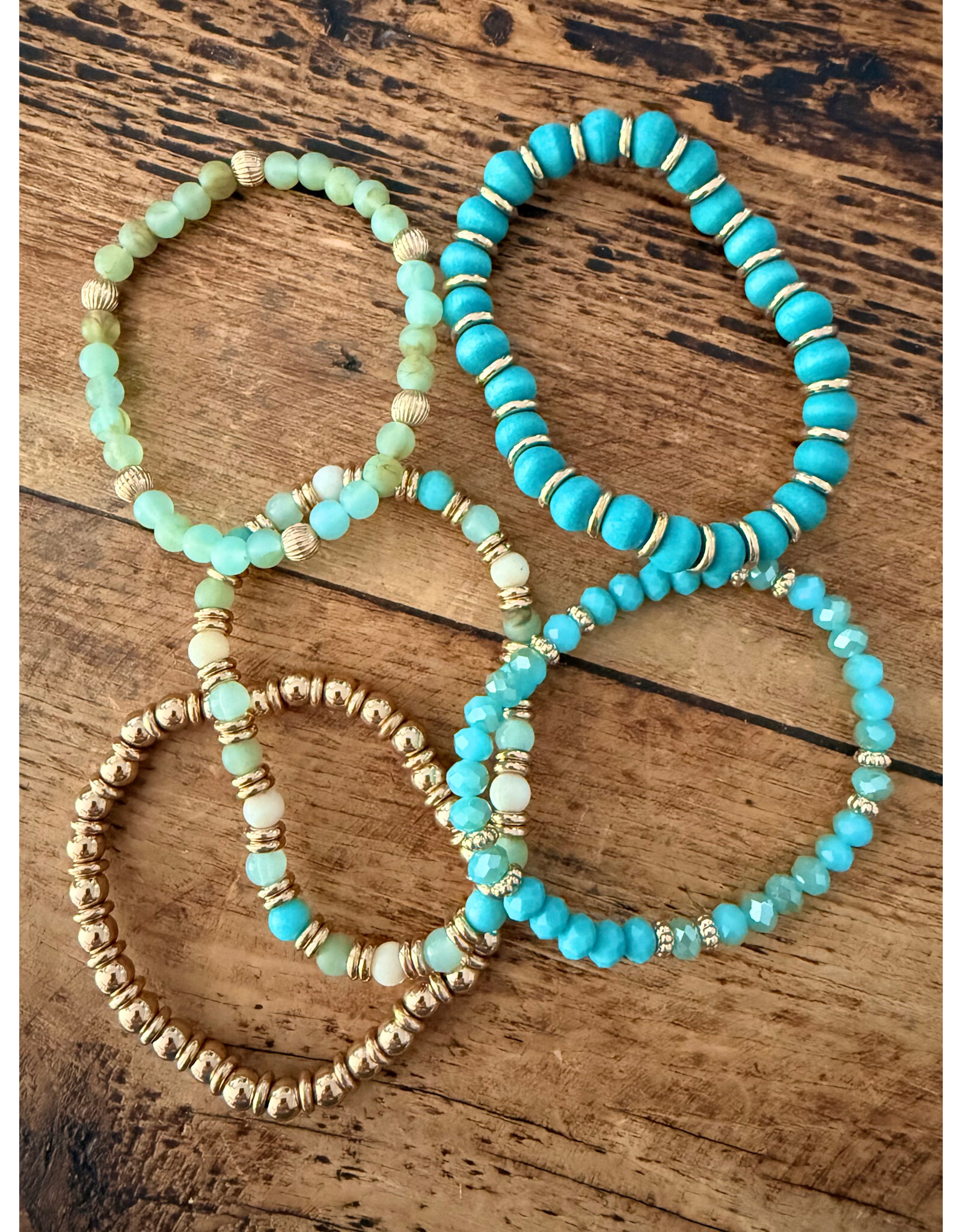 L&B Creations Assorted Turquoise and Gold Beaded Bracelets