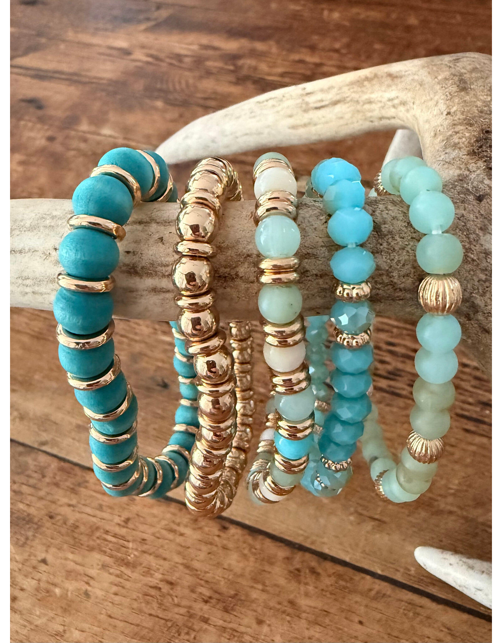 L&B Creations Assorted Turquoise and Gold Beaded Bracelets