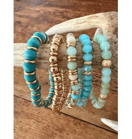 L&B Creations Assorted Turquoise and Gold Beaded Bracelets