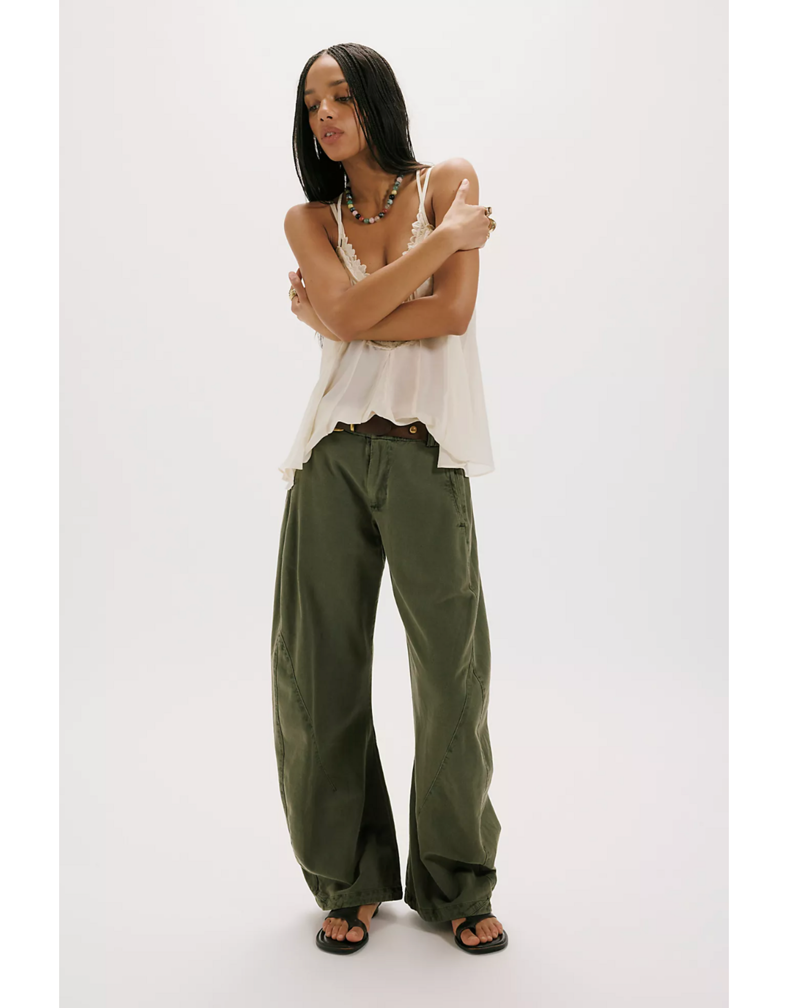 Free people Free People - Spotlight Washed Barrel Chino Trousers (Dusty Olive)