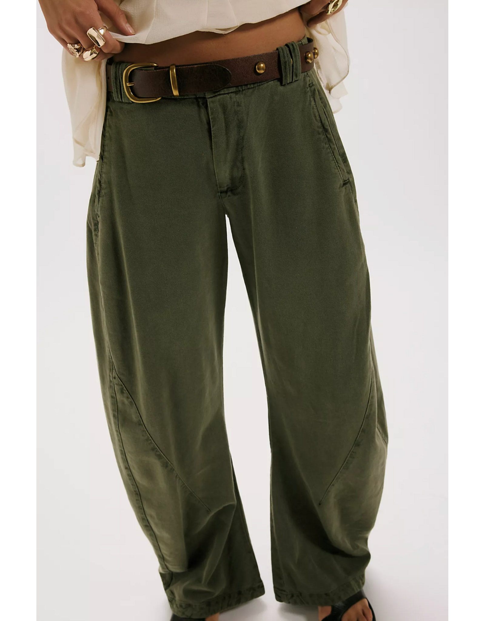 Free people Free People - Spotlight Washed Barrel Chino Trousers (Dusty Olive)