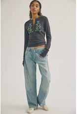 Free people Free People -  Fleur Embroidered Cuff Henley (Graphite Combo)