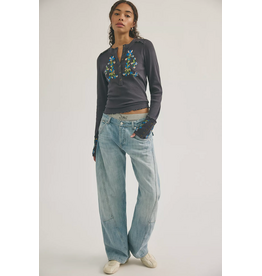 Free people Free People -  Fleur Embroidered Cuff Henley (Graphite Combo)