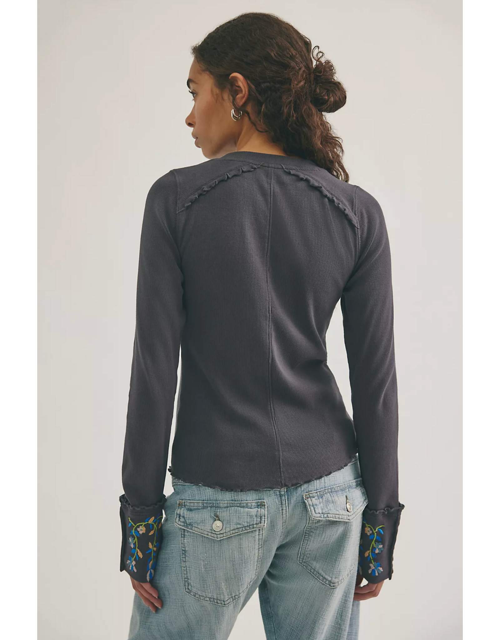 Free people Free People -  Fleur Embroidered Cuff Henley (Graphite Combo)
