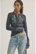 Free people Free People -  Fleur Embroidered Cuff Henley (Graphite Combo)