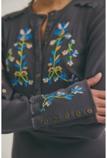 Free people Free People -  Fleur Embroidered Cuff Henley (Graphite Combo)