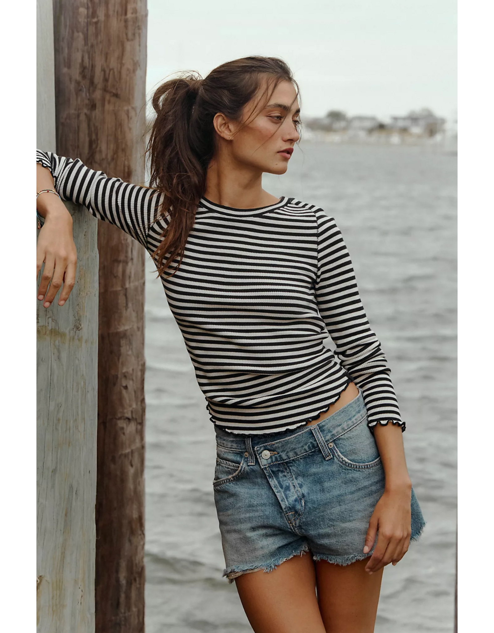 Free people Free People -  We The Free Easy Does It Striped Tee (Black and White)