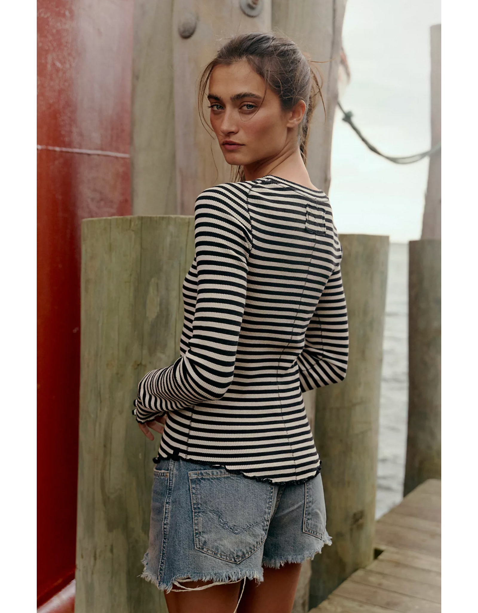 Free people Free People -  We The Free Easy Does It Striped Tee (Black and White)
