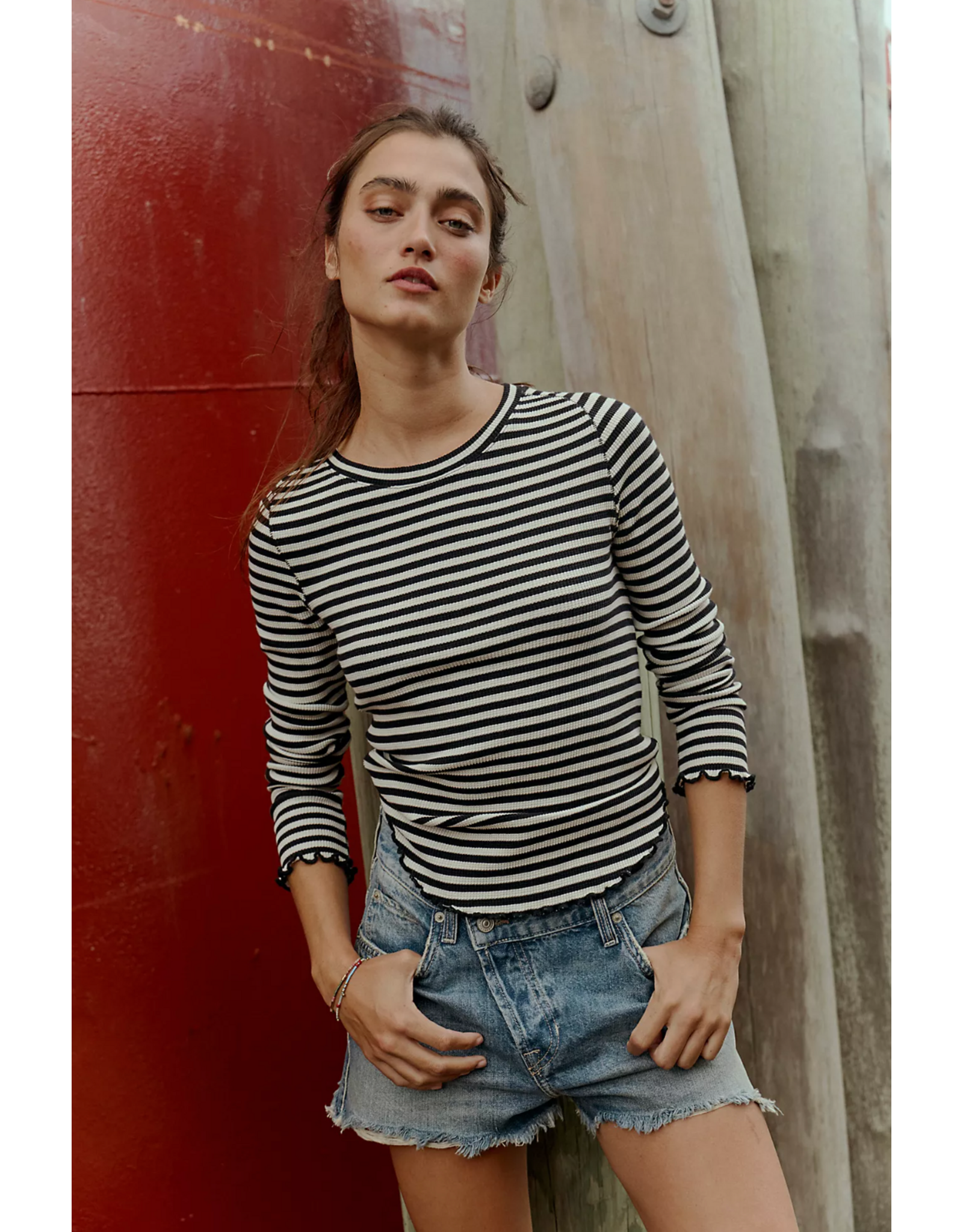 Free people Free People -  We The Free Easy Does It Striped Tee (Black and White)