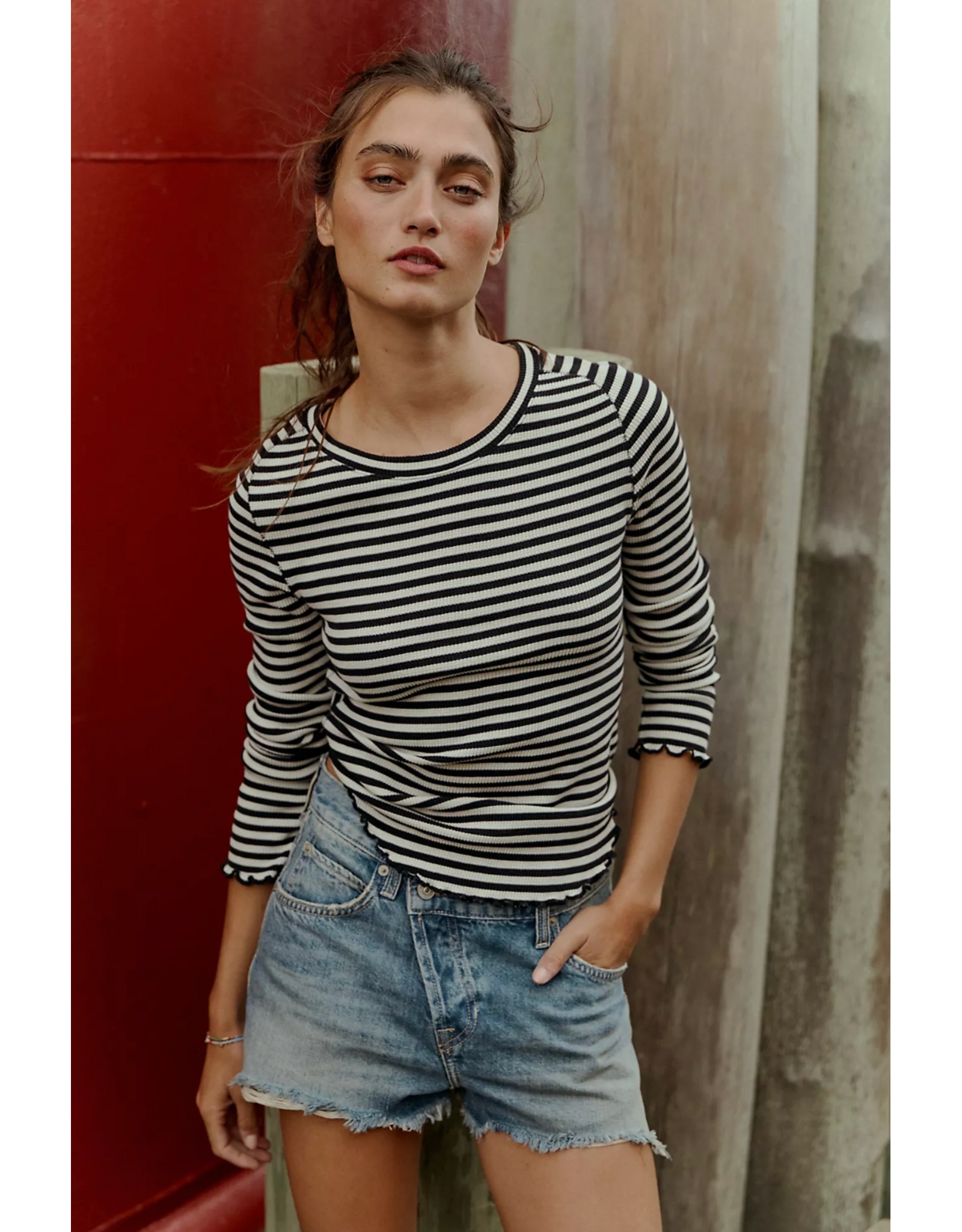 Free people Free People -  We The Free Easy Does It Striped Tee (Black and White)