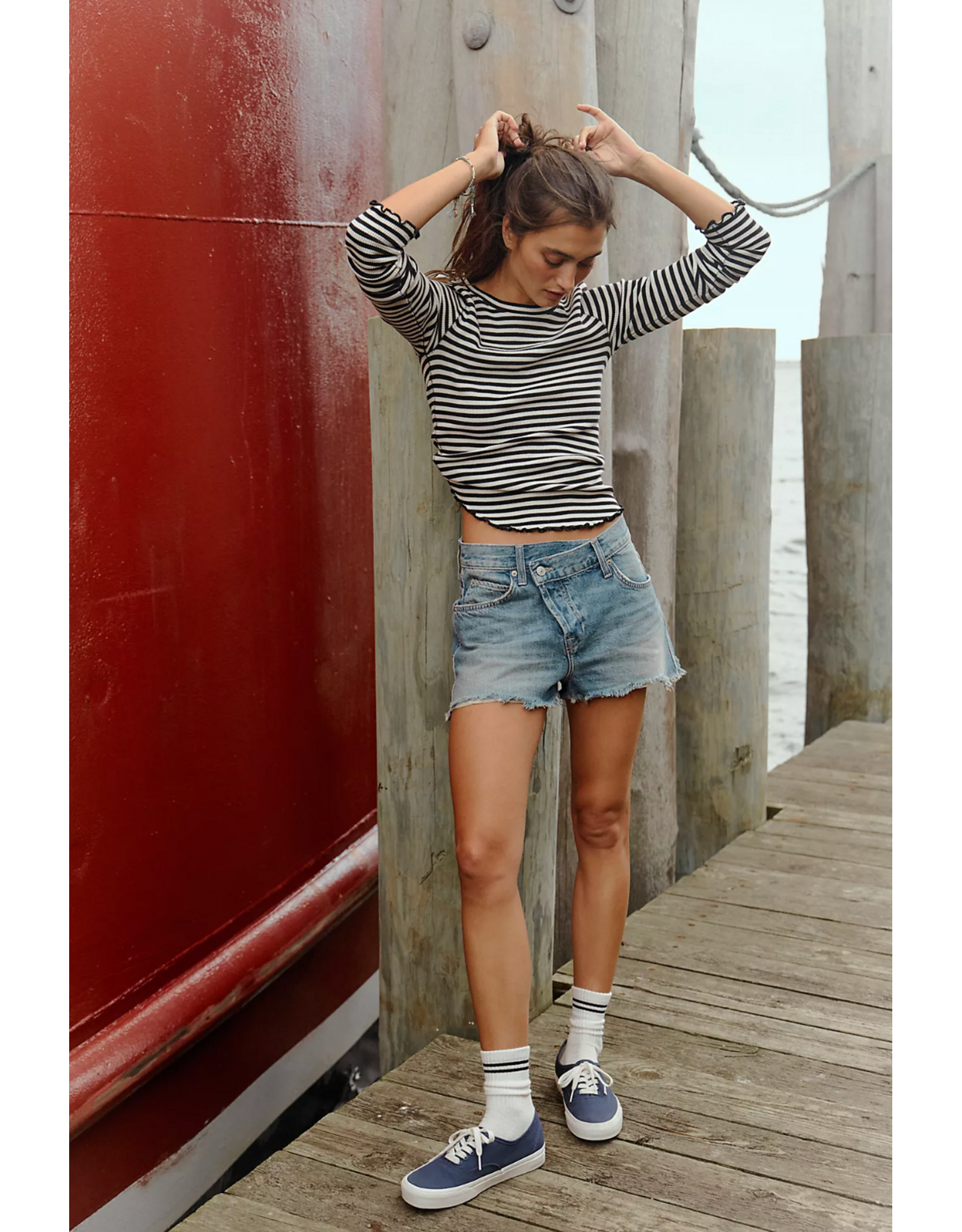 Free people Free People -  We The Free Easy Does It Striped Tee (Black and White)