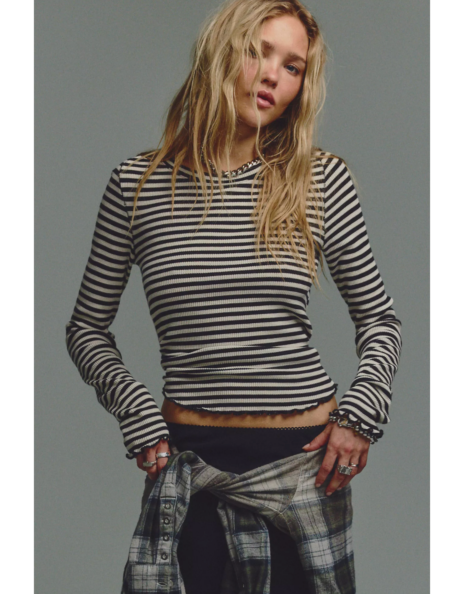 Free people Free People -  We The Free Easy Does It Striped Tee (Black and White)