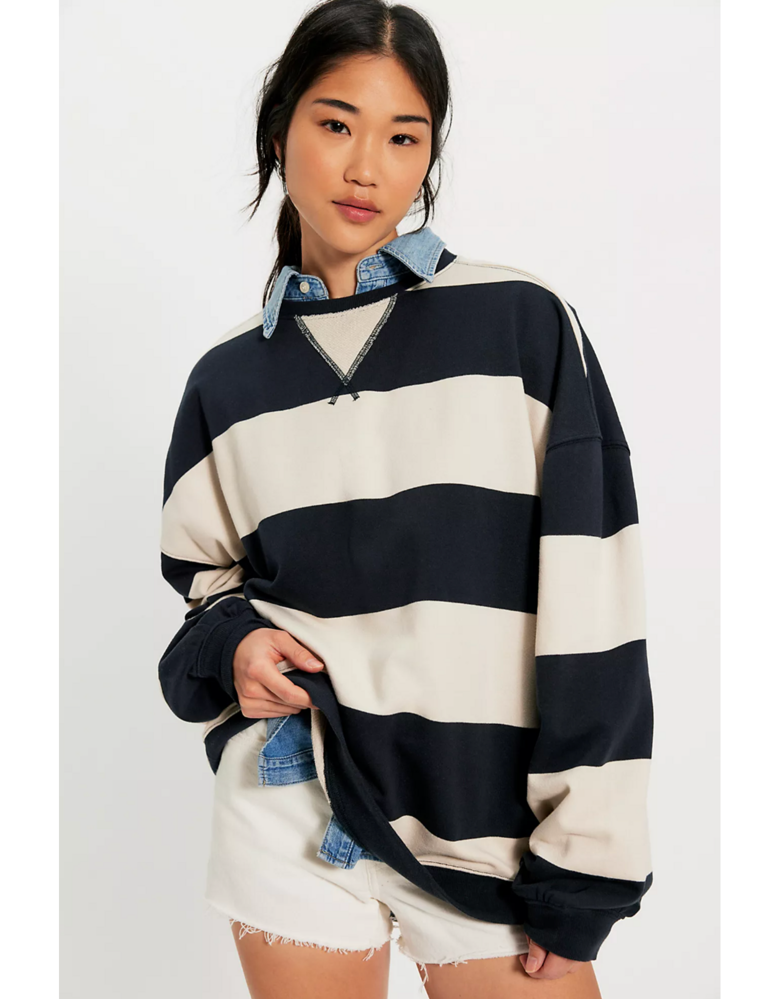 Free people Free People - We The Free Classic Striped Oversized Crewneck (Black Combo)