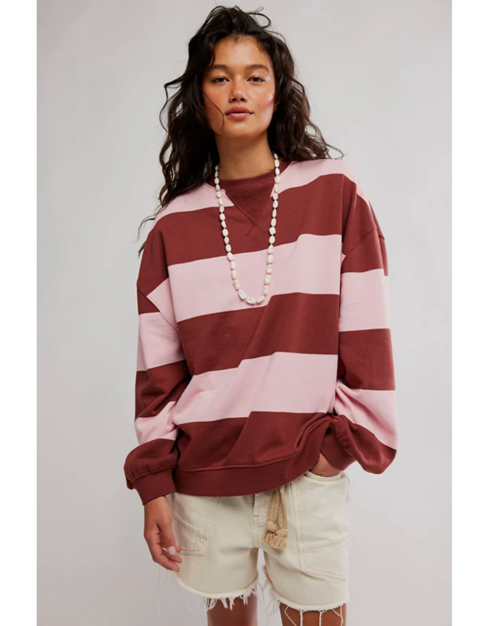 Free people Free People - We The Free Classic Striped Oversized Crewneck (Strawberry Wine Combo)