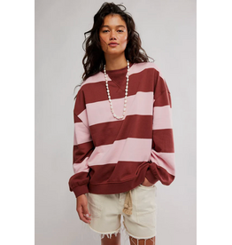 Free people Free People - We The Free Classic Striped Oversized Crewneck (Strawberry Wine Combo)