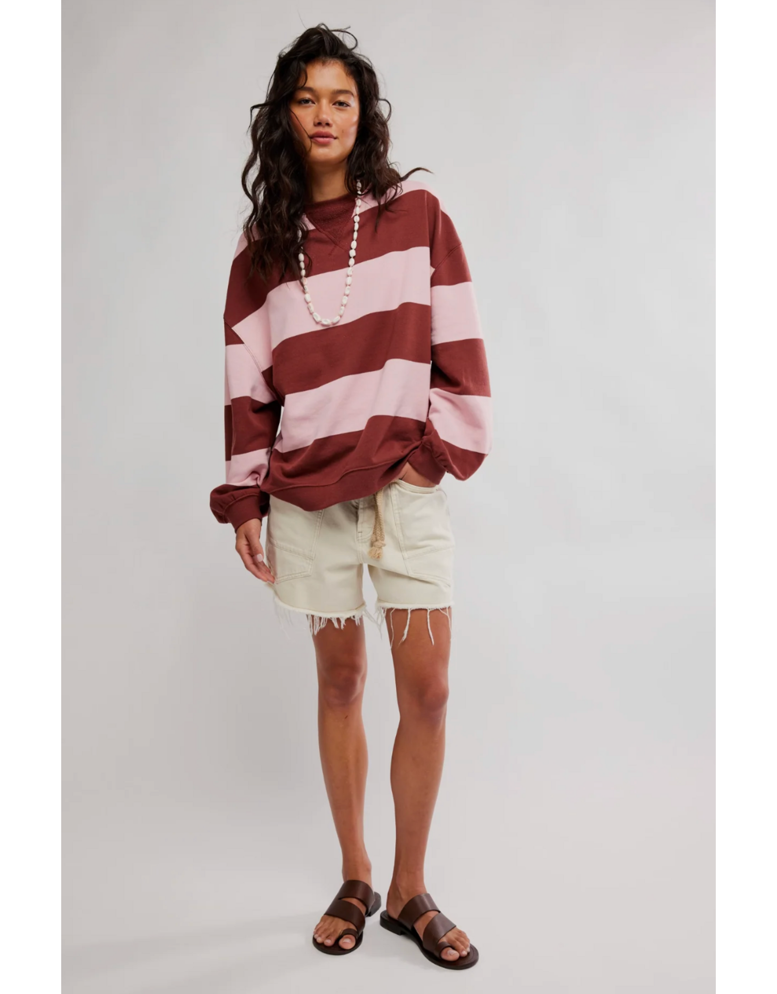 Free people Free People - We The Free Classic Striped Oversized Crewneck (Strawberry Wine Combo)