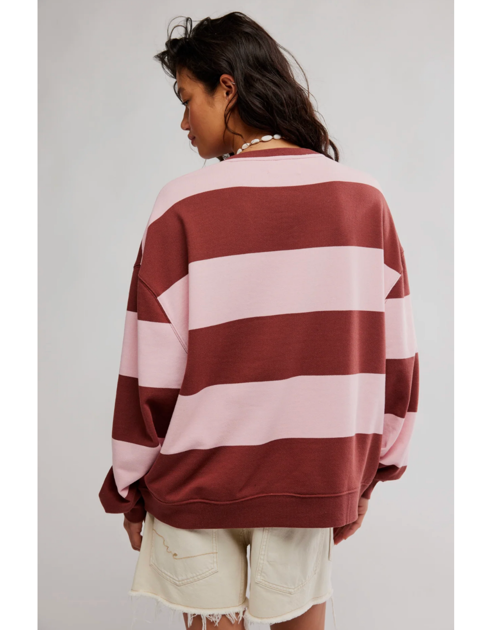 Free people Free People - We The Free Classic Striped Oversized Crewneck (Strawberry Wine Combo)