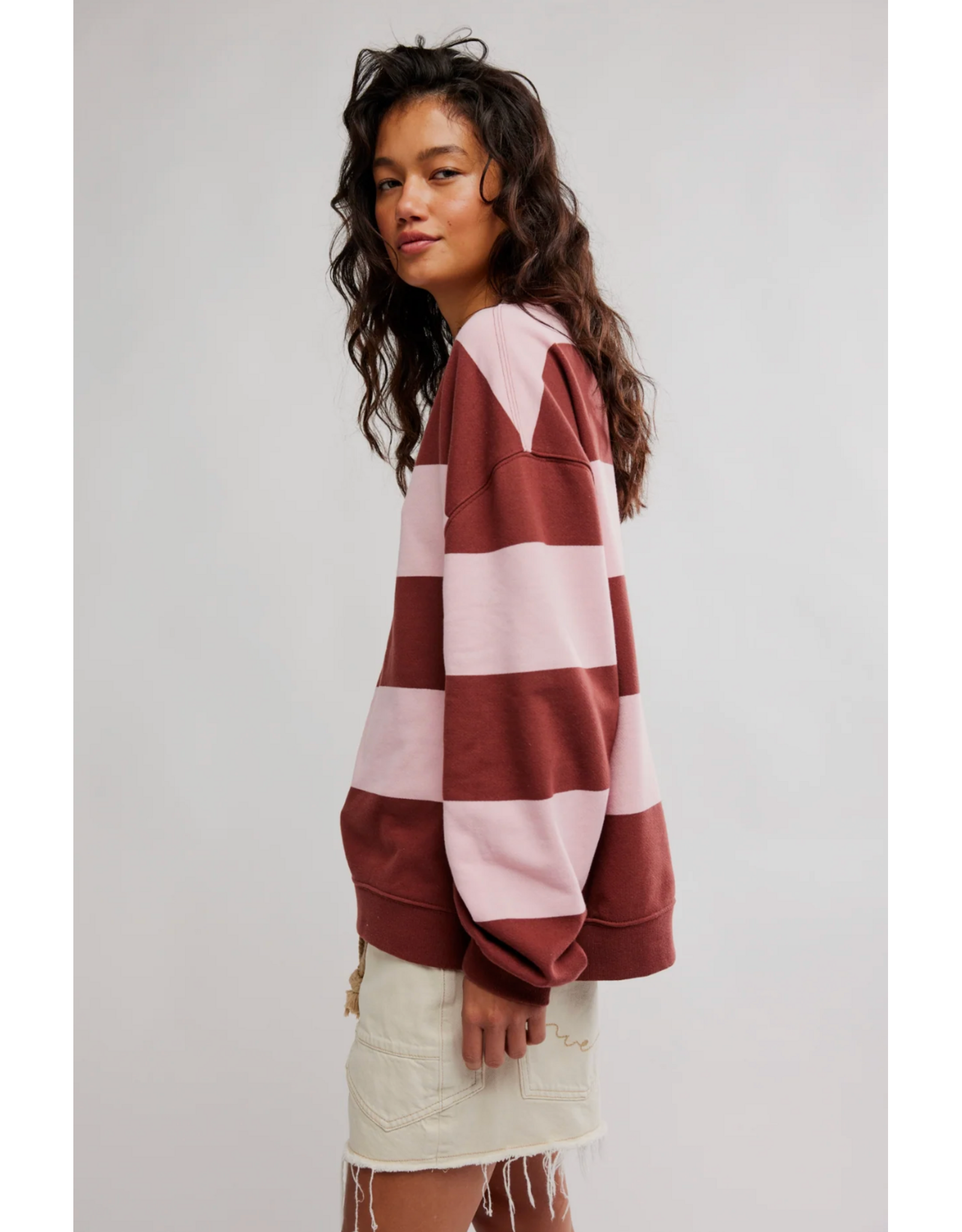 Free people Free People - We The Free Classic Striped Oversized Crewneck (Strawberry Wine Combo)