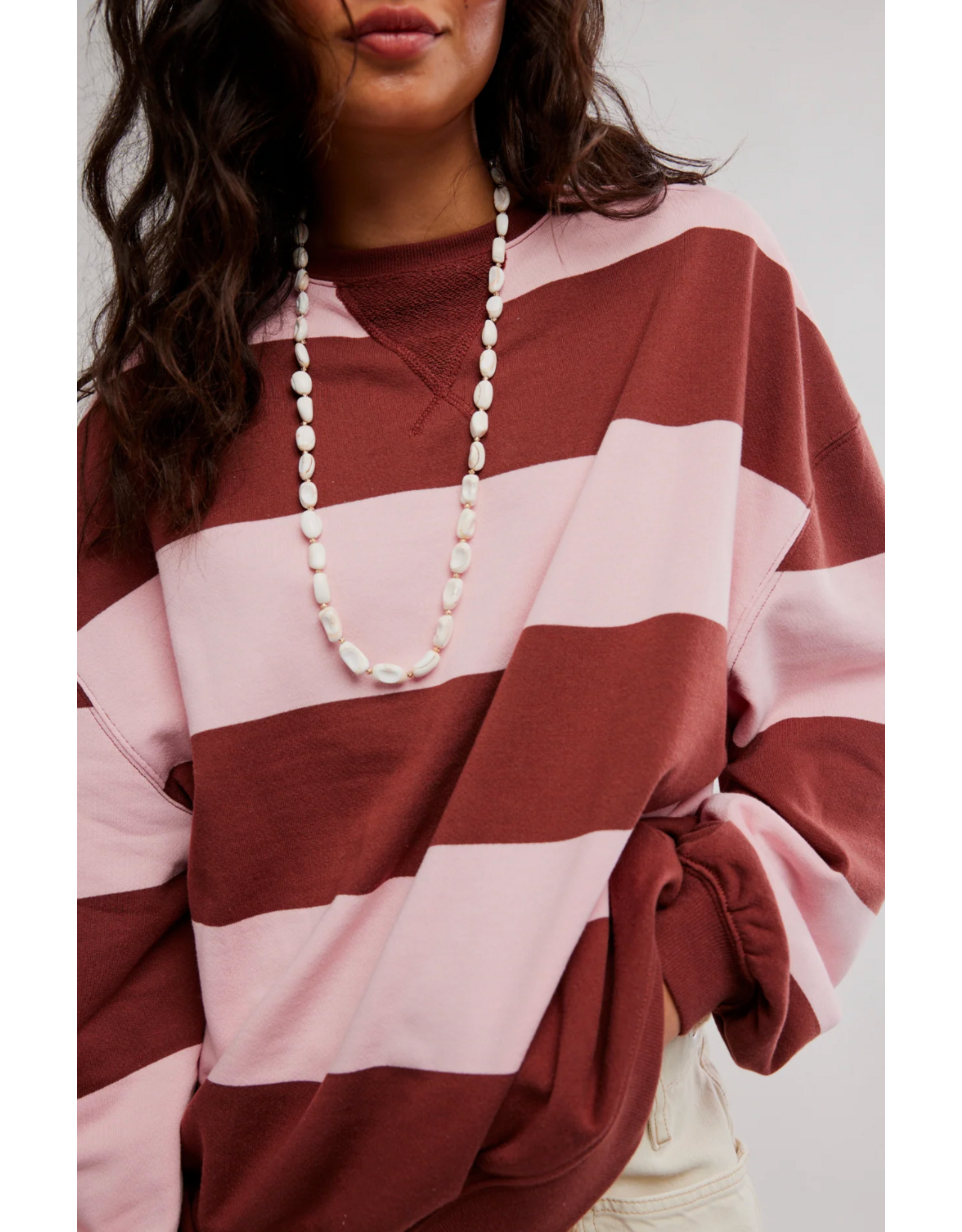 Free people Free People - We The Free Classic Striped Oversized Crewneck (Strawberry Wine Combo)