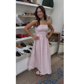 b.young b.young - Genya Square Neck Midi Dress (Pink Check)