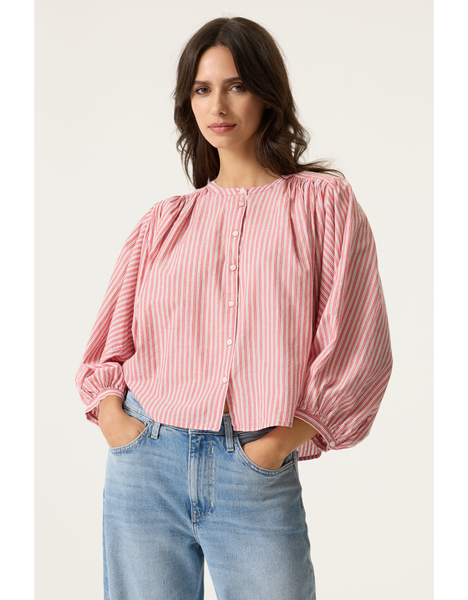 Garcia Garcia - Striped Button Up Blouse (Coral / White)