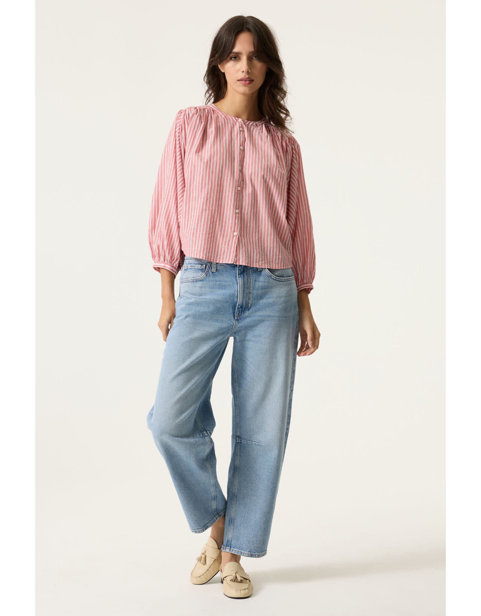 Garcia Garcia - Striped Button Up Blouse (Coral / White)