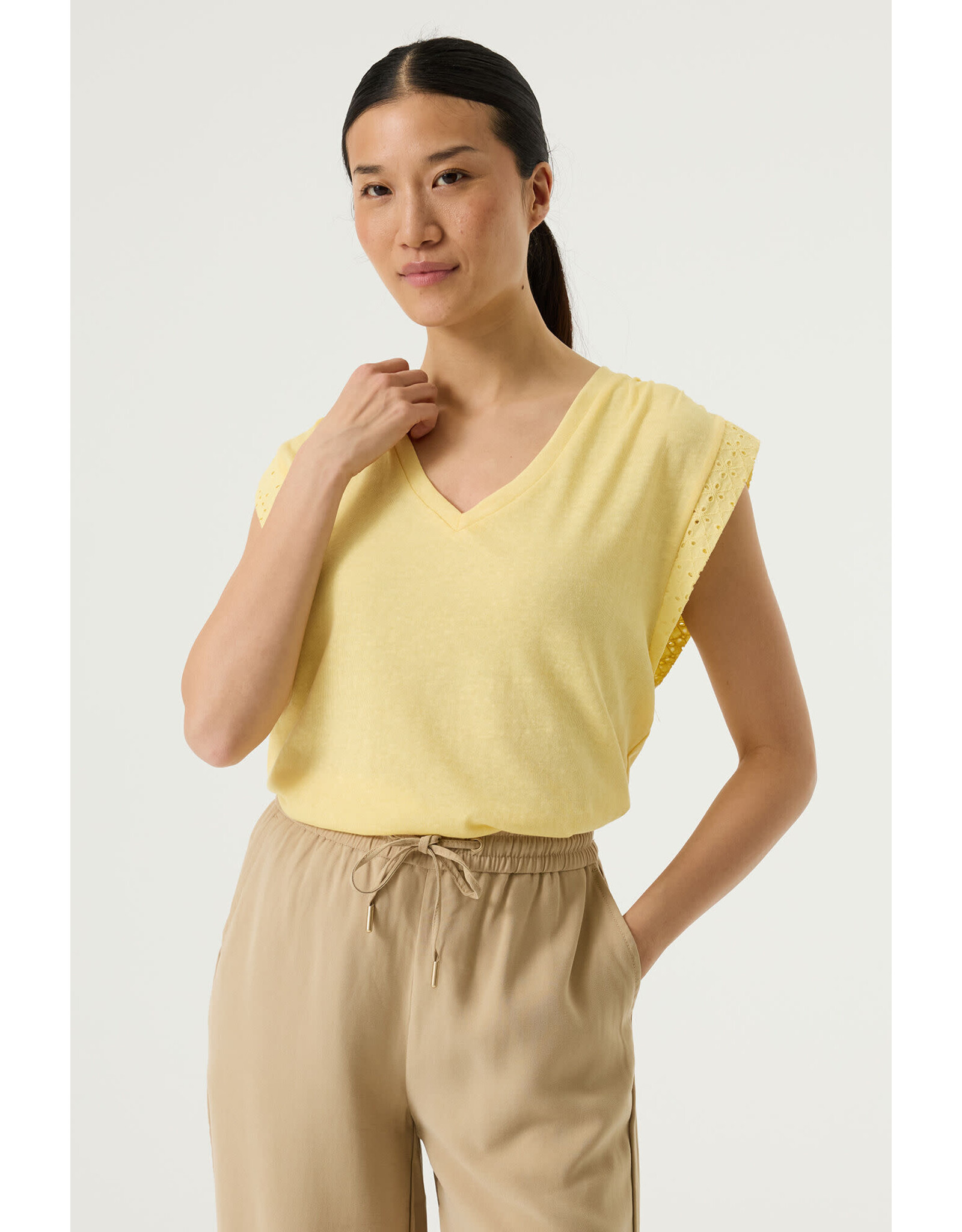 Garcia Garcia - V Neck Tee With Eyelet Trim (Yellow)