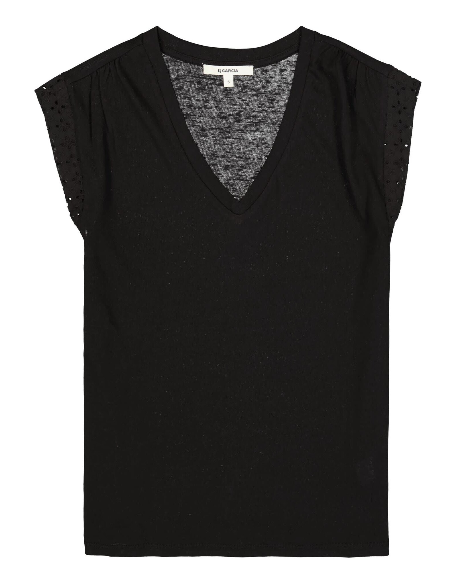 Garcia Garcia - V Neck  Tee With Eyelet Trim (Black)