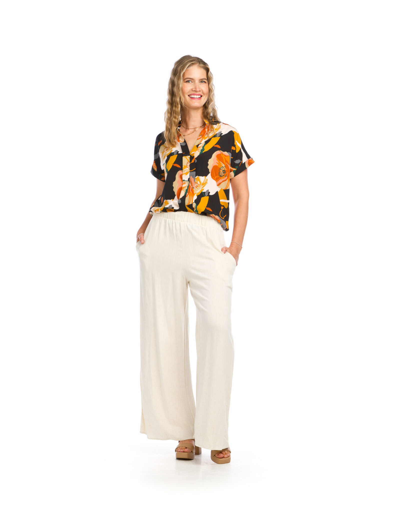 Papillon Papillon - Linen blend wide leg pants (White)