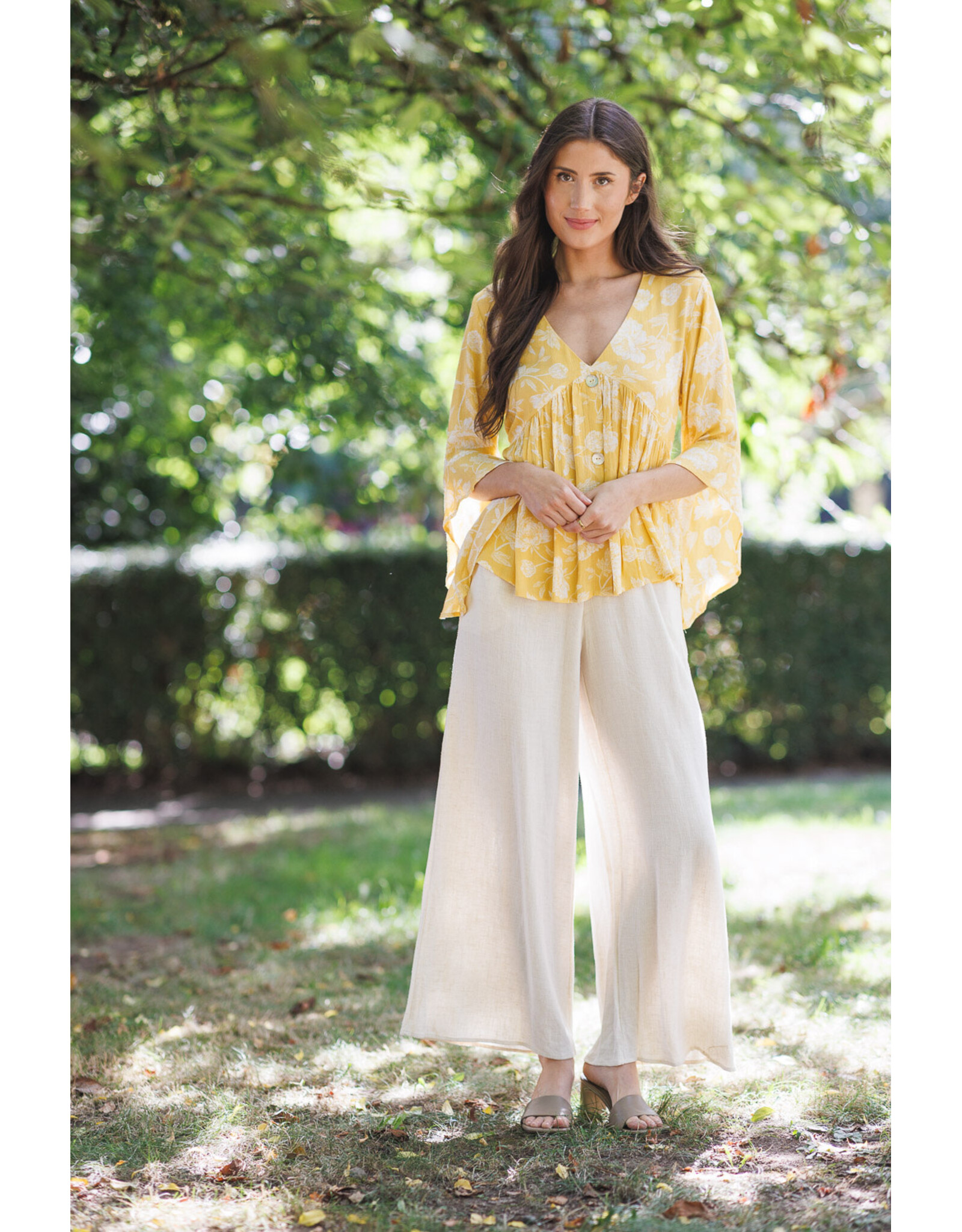 Papillon Papillon - Linen blend wide leg pants (White)
