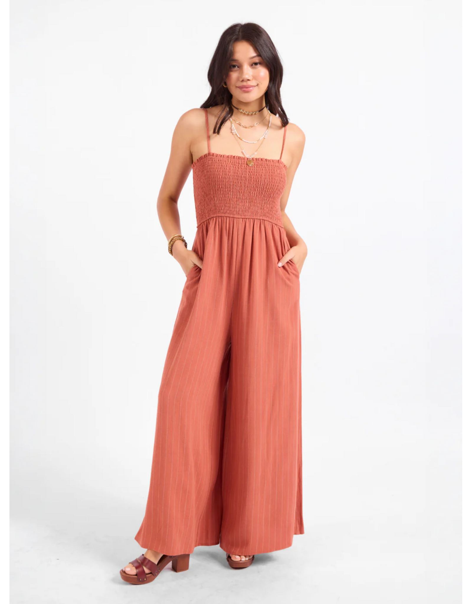 Sadie & Sage Sadie & Sage - Sugarloaf Striped Jumpsuit (Mahagony / White)