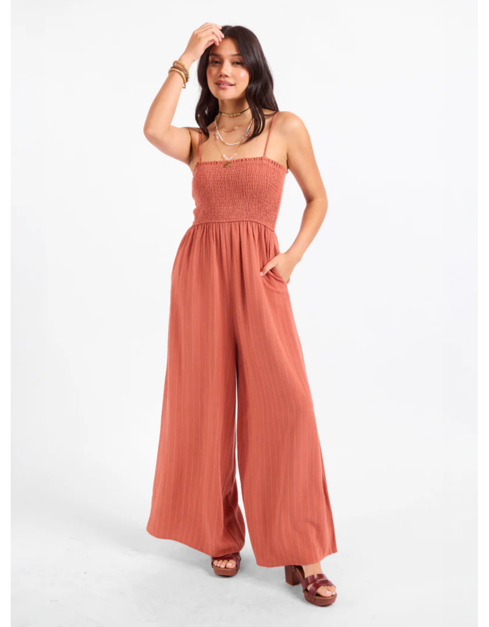 Sadie & Sage Sadie & Sage - Sugarloaf Striped Jumpsuit (Mahagony / White)