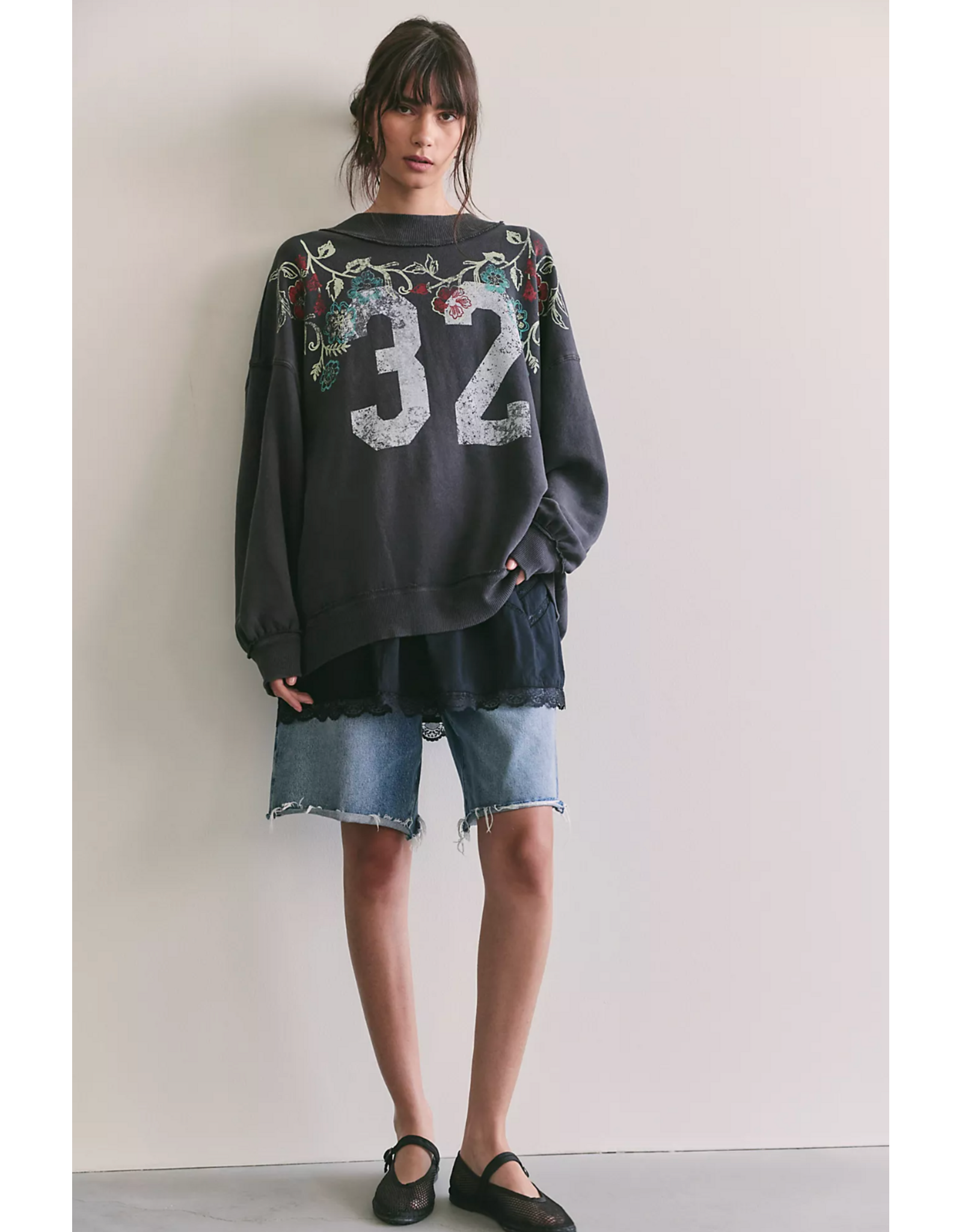 Free people Free People -   We The Free Palm Spring Turtleneck Graphic Pullover (Washed Black Combo)