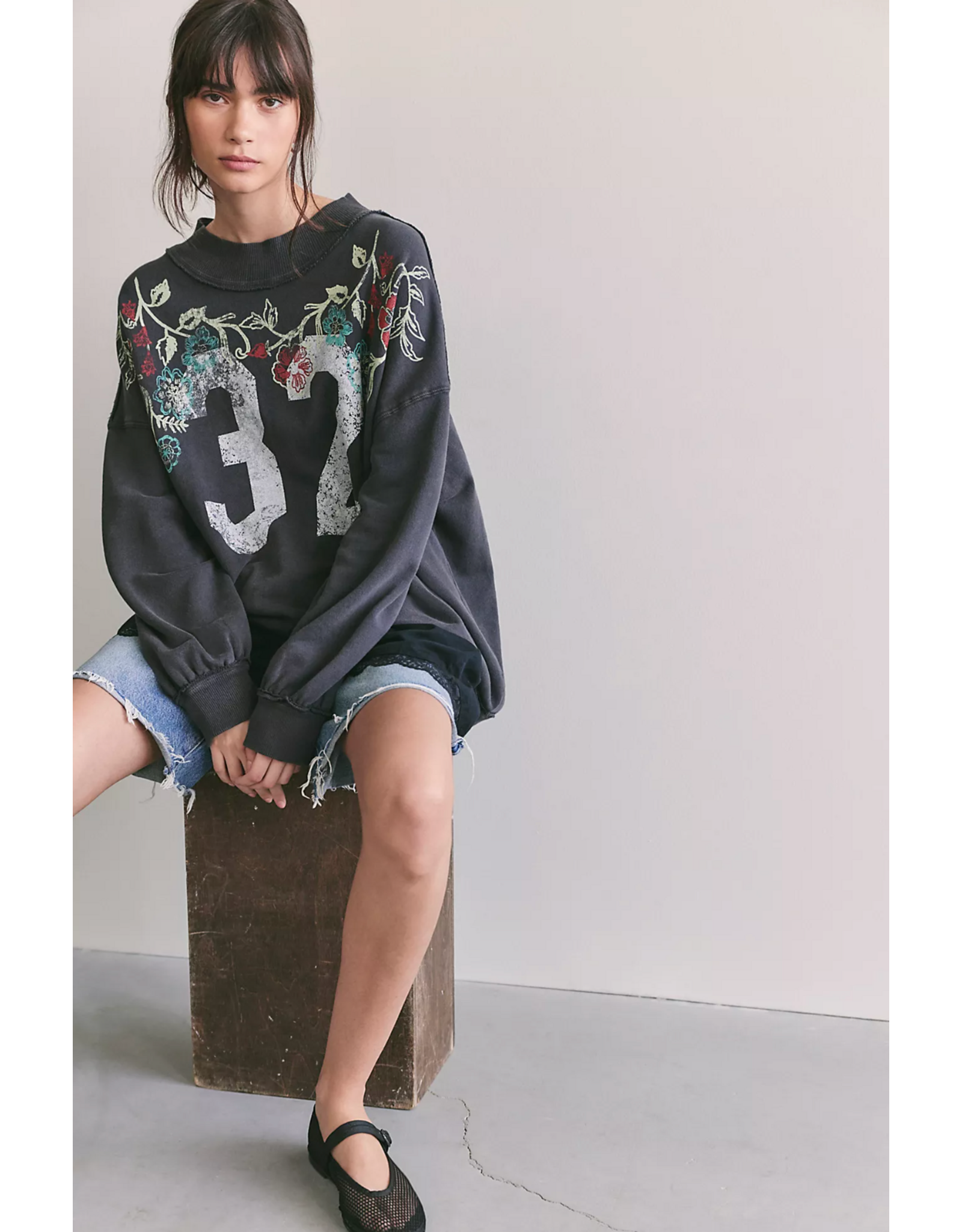 Free people Free People -   We The Free Palm Spring Turtleneck Graphic Pullover (Washed Black Combo)
