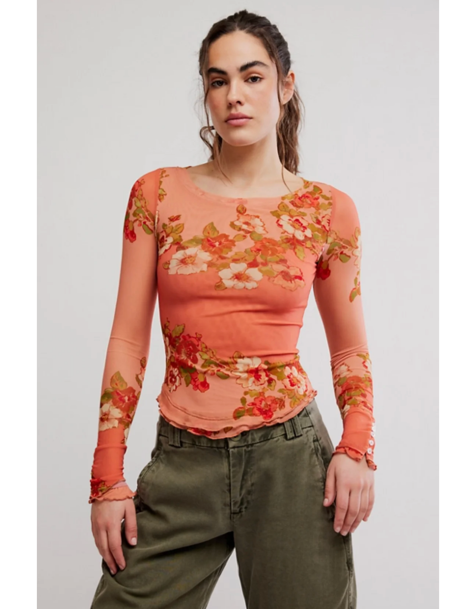Free people Free People - Lilly Printed Long Sleeve Top (Apricot Combo)