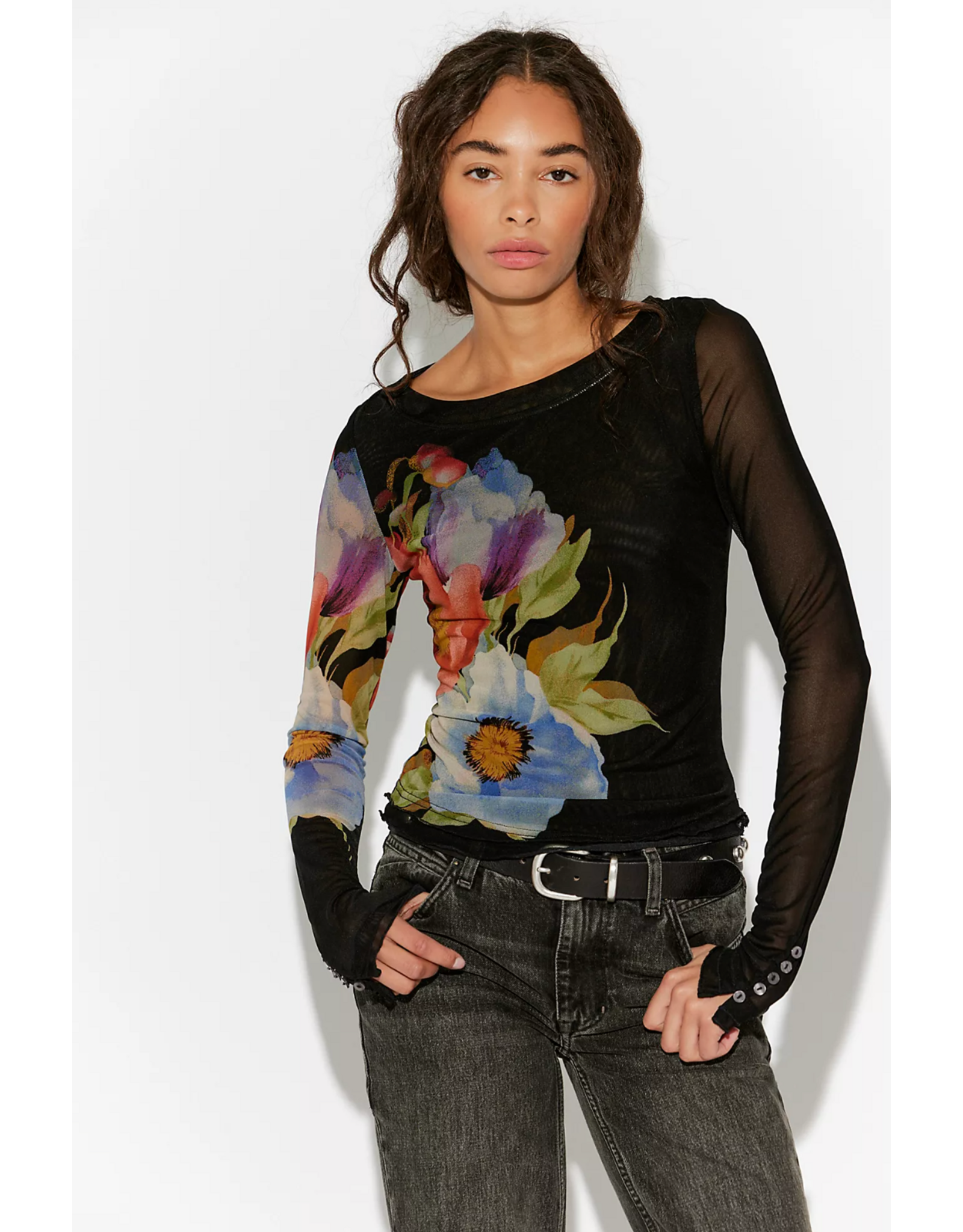 Free people Free People - Lilly Printed Long Sleeve Top (Black Combo)