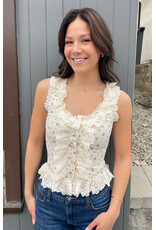 Bailey Rose Floral Ruffle Lace Top with Button Front (Yellow)