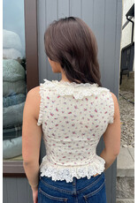 Bailey Rose Floral Ruffle Lace Top with Button Front (Yellow)