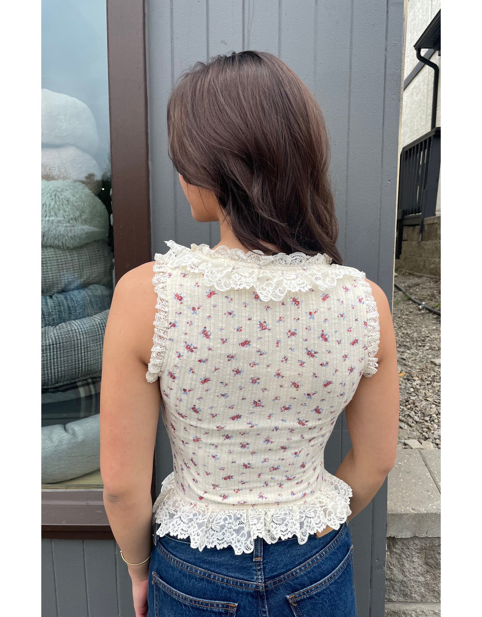 Bailey Rose Floral Ruffle Lace Top with Button Front (Yellow)